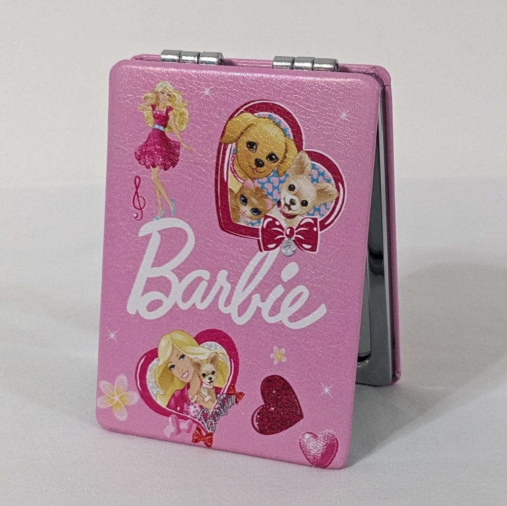 Barbie Pink Heart Rectangle Double Sided Portable Folding Compact Mirror, NEW